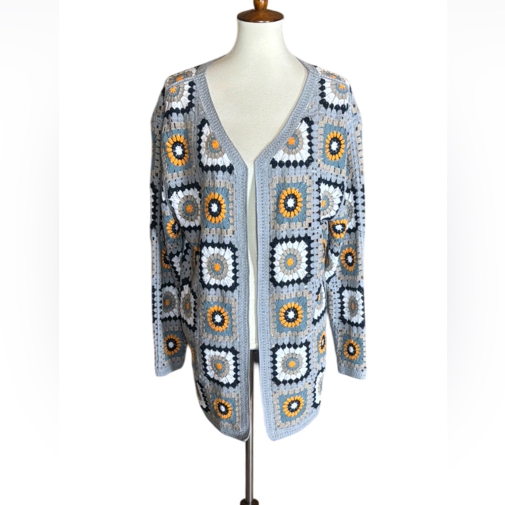 Gray Geometric Pattern Cardigan Sweater Size s/m